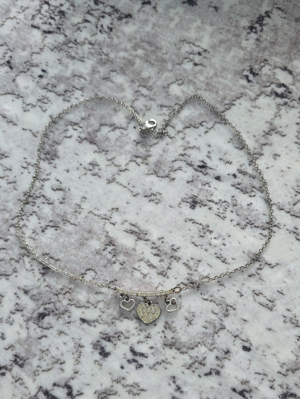 Silver Heart Charm Necklace with Pavé Accent - Women's Jewelry